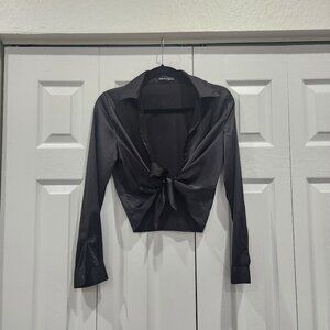 Black tie-front blouse from Shein